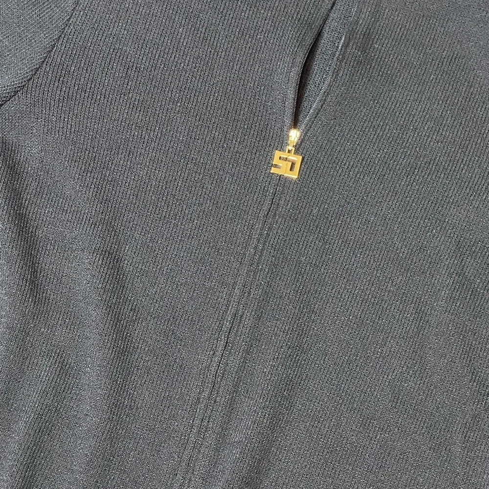 ST. JOHN Collection by Marie Gray | Knit Black Cream Contrast Front Zip